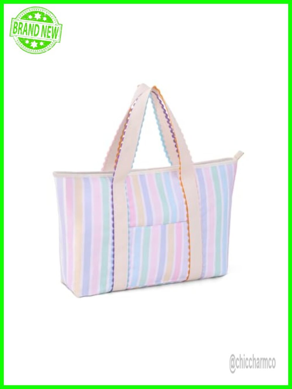 Cotton Canvas Tote Bag for Women Rainbow Rick Rack Trim Shoulder Bag